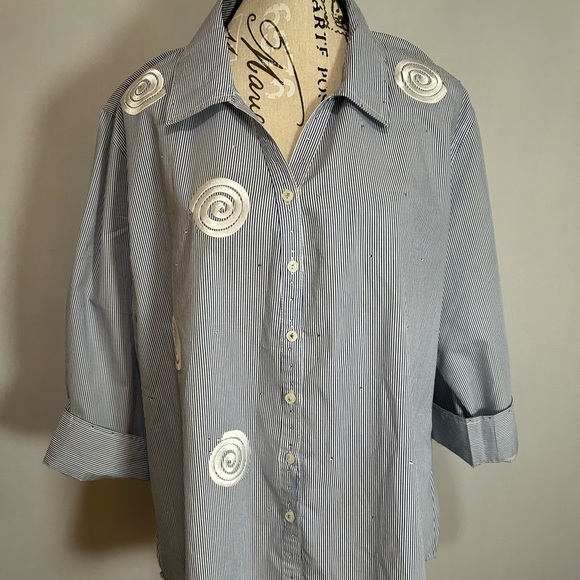 Janie New York Vintage Striped Button Down Shirt with Spiral Accents XL - Picture 1 of 13